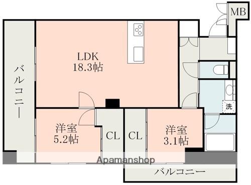 ラ・シック辛島(2LDK/13階)の間取り写真