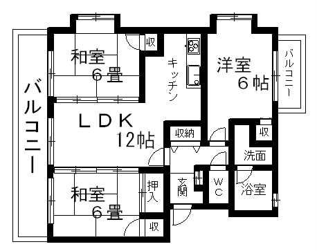 グランディールつつみだ(3LDK/3階)の間取り写真