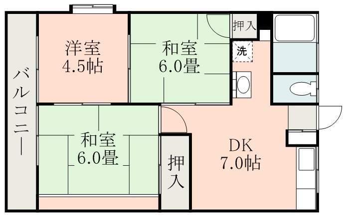 MSグリーンコーポ(3DK/2階)の間取り写真
