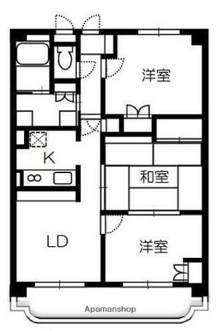 豊肥本線 南熊本駅 徒歩22分 4階建 築33年(3LDK/3階)の間取り写真