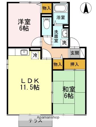 ヴァンベール江越A(2LDK/1階)の間取り写真