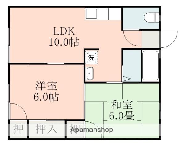 コーポ十五社(2LDK/1階)の間取り写真