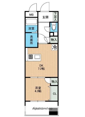 サンロージュ水前寺公園(1DK/4階)の間取り写真
