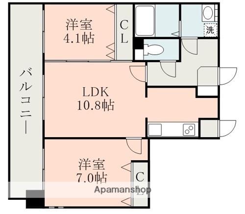 QREST熊大病院前(2LDK/4階)の間取り写真