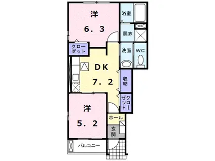 サンリットS・NB(2DK/1階)の間取り写真