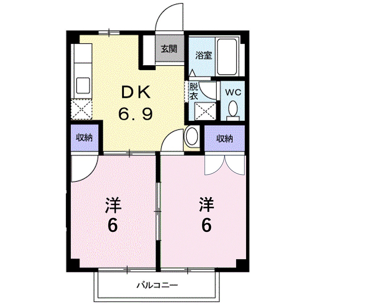 キャナルシティ壱番館(2DK/1階)の間取り写真