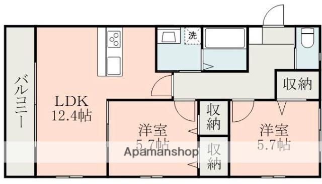RUK IA 龍田(2LDK/2階)の間取り写真