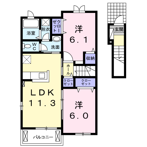 ロータスガーデン C(2LDK/2階)の間取り写真