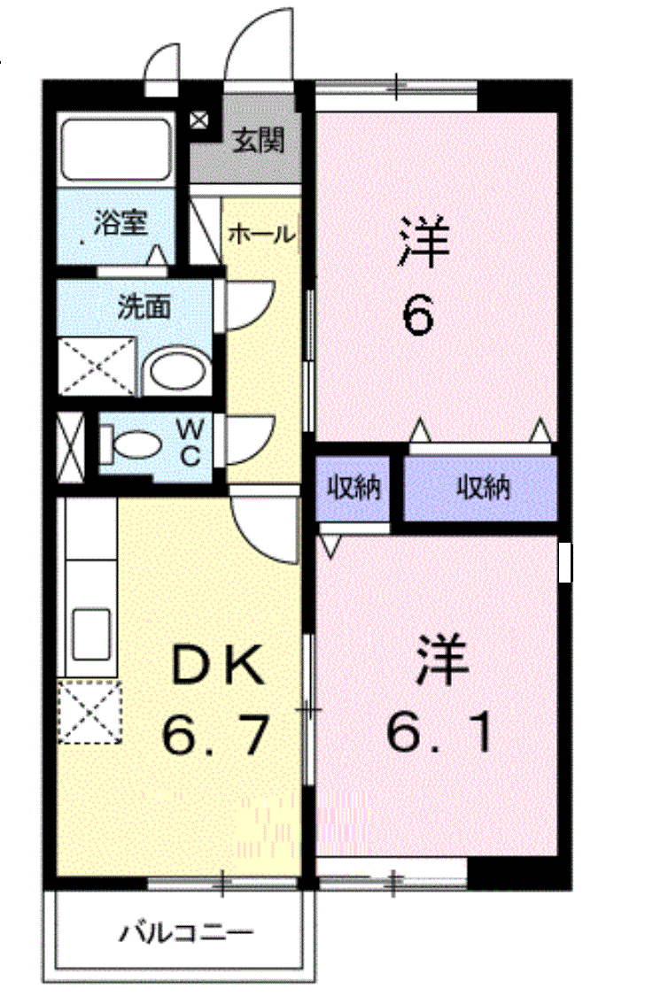 サンシャインA(2DK/2階)の間取り写真