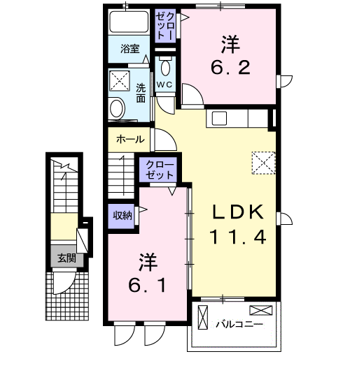ラポート清水Ⅱ(2LDK/2階)の間取り写真
