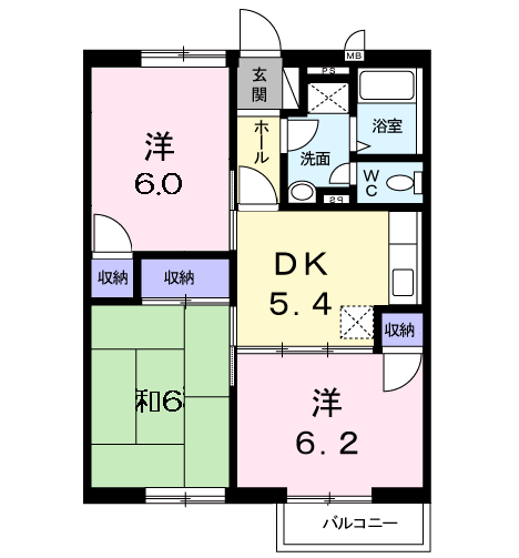 フローラルYM(3DK/2階)の間取り写真