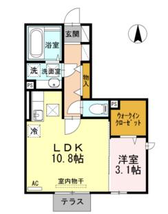 熊本市健軍線 健軍校前駅 徒歩6分 2階建 築10年(1LDK/2階)の間取り写真