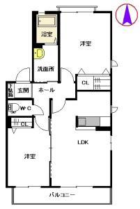ヒルビレッジA(2LDK/2階)の間取り写真