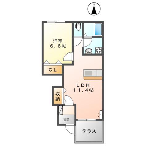 スカイヴィレッジ城南B棟(1LDK/1階)の間取り写真