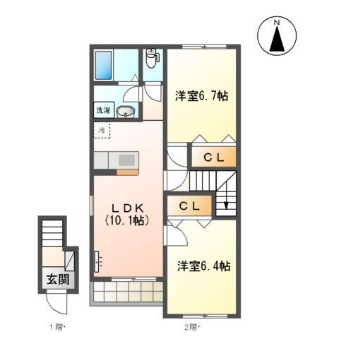 スカイヴィレッジ城南B棟(2LDK/2階)の間取り写真