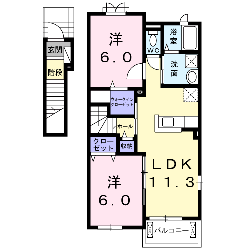 アメニティーサニーファイン(2LDK/2階)の間取り写真