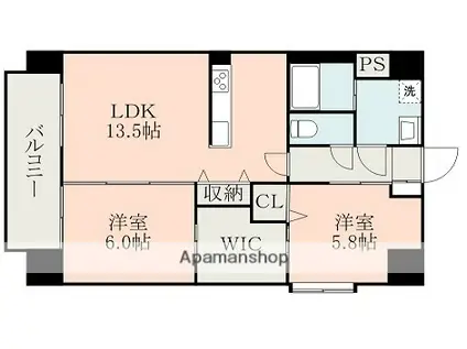 AREST新町(2LDK/7階)の間取り写真