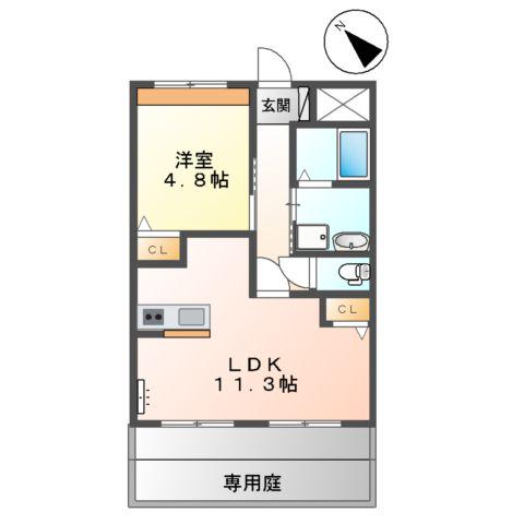 パールメゾン・イン・ビレッジ(1LDK/1階)の間取り写真