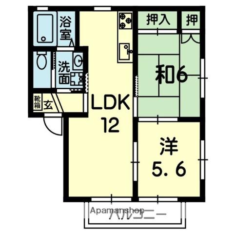 ウエスト ビュー(2LDK/2階)の間取り写真