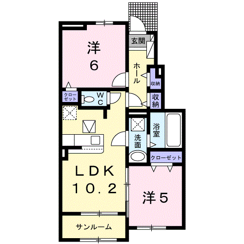ヴェルミリオンⅡ(2LDK/1階)の間取り写真