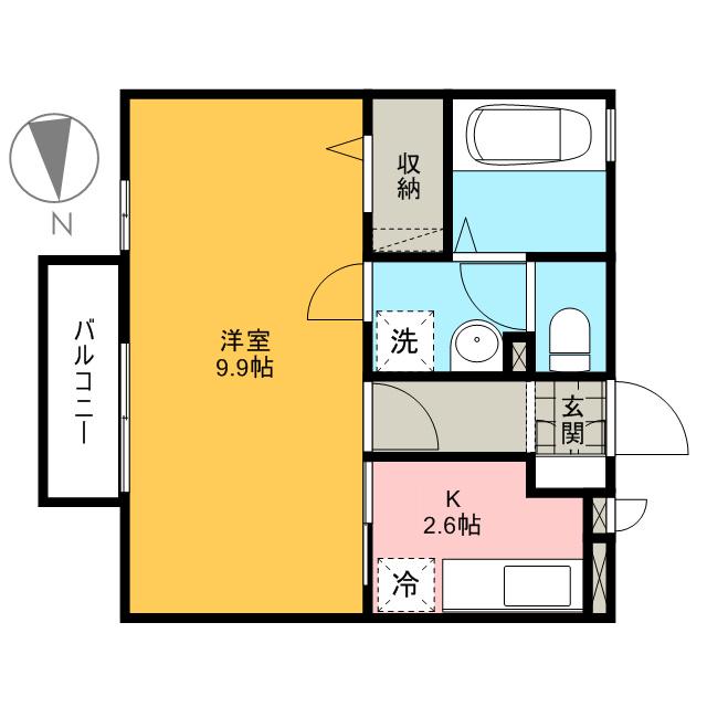 ルミエール野口(1K/2階)の間取り写真