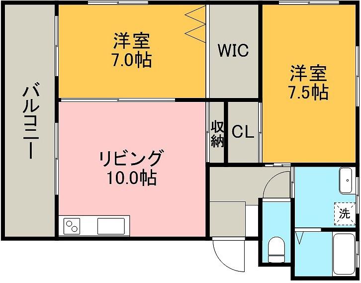 ヴィンテージ八王寺(2LDK/1階)の間取り写真