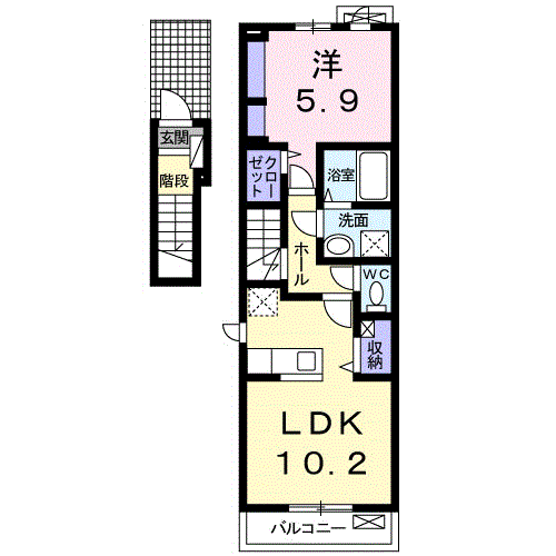 コンフォール ヴィラージュ(1LDK/2階)の間取り写真