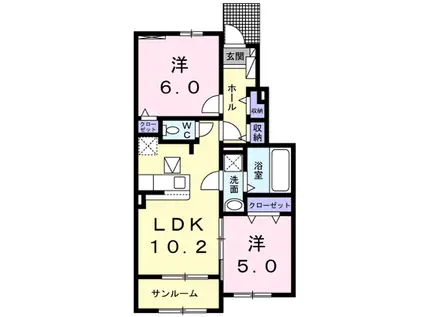 レミー グレンツェ Ⅲ(2LDK/1階)の間取り写真