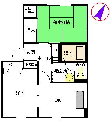 メゾン・ソレイユ B棟(2K/1階)の間取り写真