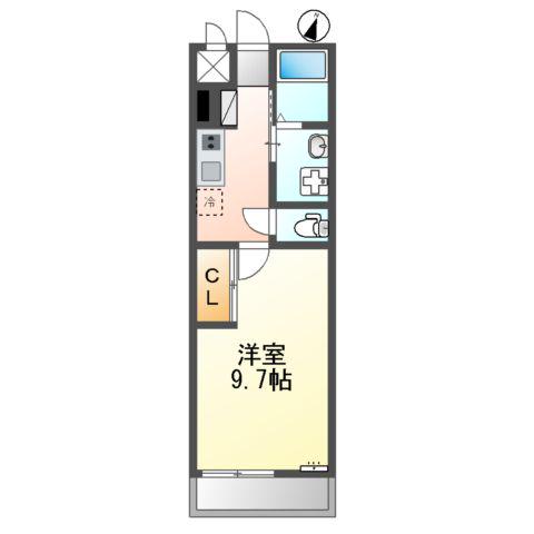 熊本市健軍線 健軍交番前駅 徒歩5分 2階建 築3年(1K/2階)の間取り写真