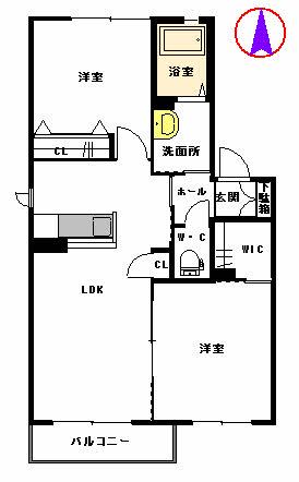 スリーゼ Ⅰ棟(2LDK/2階)の間取り写真