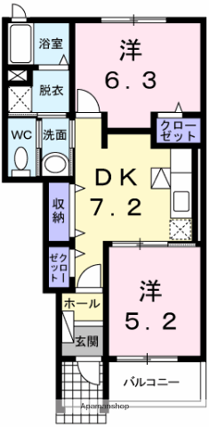 メゾンルージュ・ド・ウエシマ(2DK/1階)の間取り写真