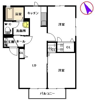 グリーンゲイト Ⅰ棟(2LDK/2階)の間取り写真