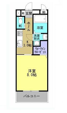オレンジ(1K/2階)の間取り写真