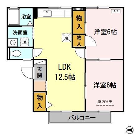 パークヒルA棟(2LDK/2階)の間取り写真