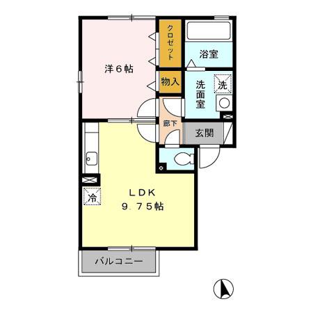 アイリスガーデン菰池C棟(1LDK/2階)の間取り写真