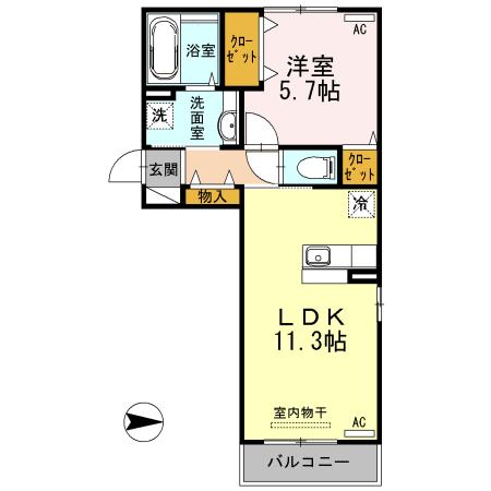 ディアコート(1LDK/2階)の間取り写真