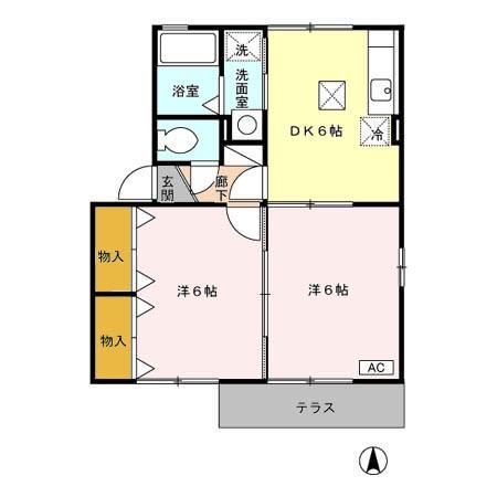 クレール花陵 A棟(2DK/1階)の間取り写真