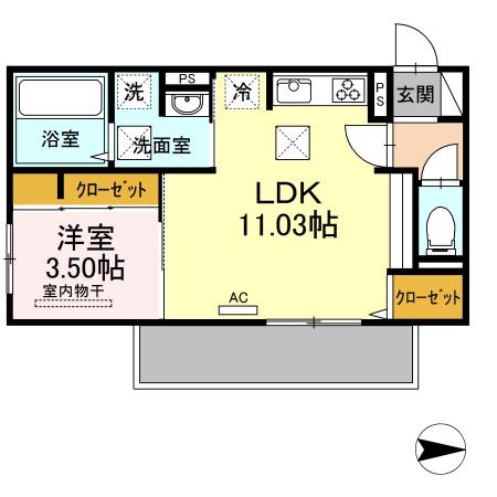 グランカーサはません B棟(1LDK/1階)の間取り写真