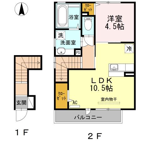 ハーモニー新水前寺II(1LDK/2階)の間取り写真