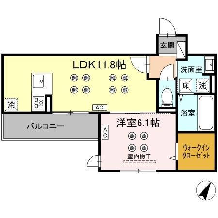DーROOM新屋敷(1LDK/1階)の間取り写真