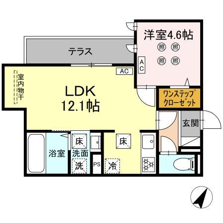 DーROOM新屋敷(1LDK/1階)の間取り写真
