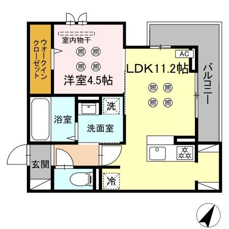 DーROOM新屋敷(1LDK/3階)の間取り写真