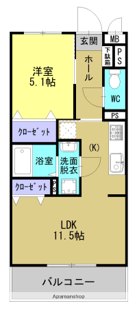 ソルーナ松橋(1LDK/1階)の間取り写真