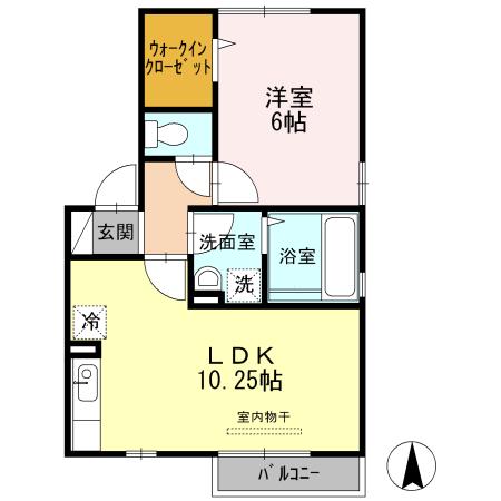 グランドソレイユ B棟(1LDK/2階)の間取り写真