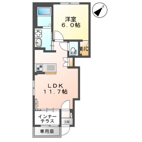 LE.LIEN広崎(1LDK/1階)の間取り写真