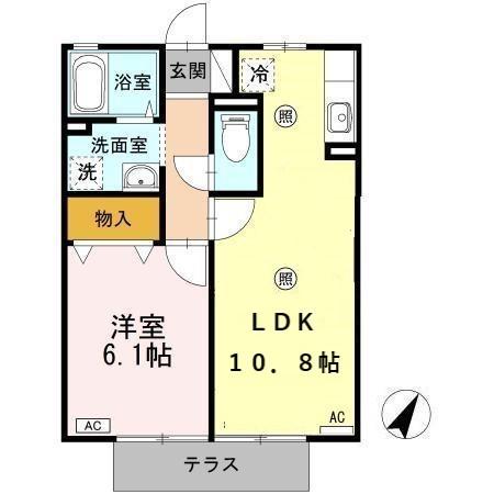 ヴェルドミール山ノ神IIB棟(2DK/1階)の間取り写真