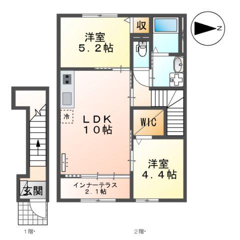 フレグラント・オリーヴ(2LDK/2階)の間取り写真