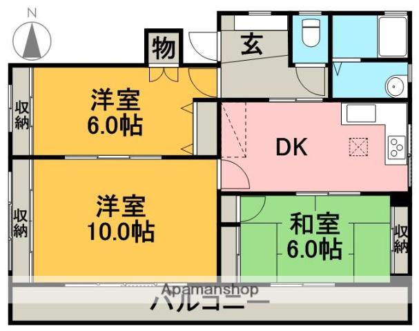熊本県熊本市中央区 3階建 築37年(3DK)の間取り写真