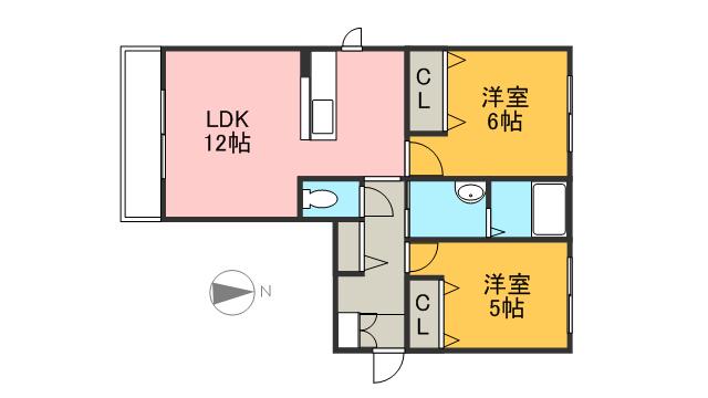マリーフランソワーズ(2LDK/2階)の間取り写真